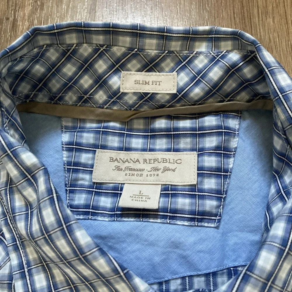 Banana Republic Button Up Shirt Men's L Short Sleeve Sim Fit Pearl Snap Western